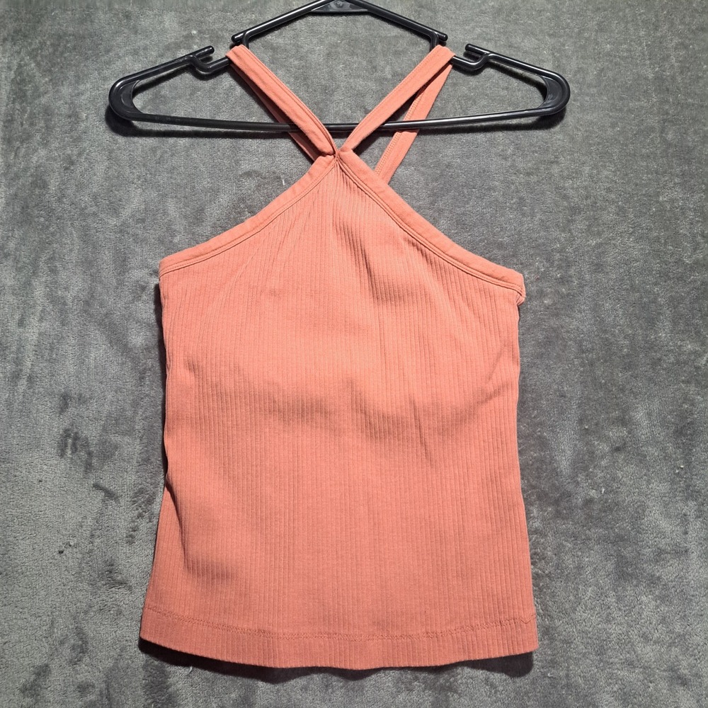 Old Navy Womens Ribbed Halter Tank Built-In Shelf Bra Pale Pink